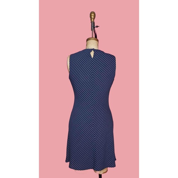 1990s-Y2K RAMPAGE STRIPED Navy and White KEYHOLE Back. Tank. Mini Dress. M-L - Picture 3 of 10
